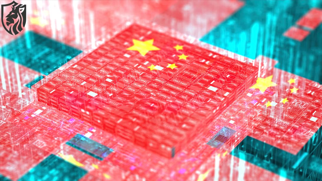 Processor Unit, Chip War. The Chip Crisis, The World's Big Problem. China Flag.