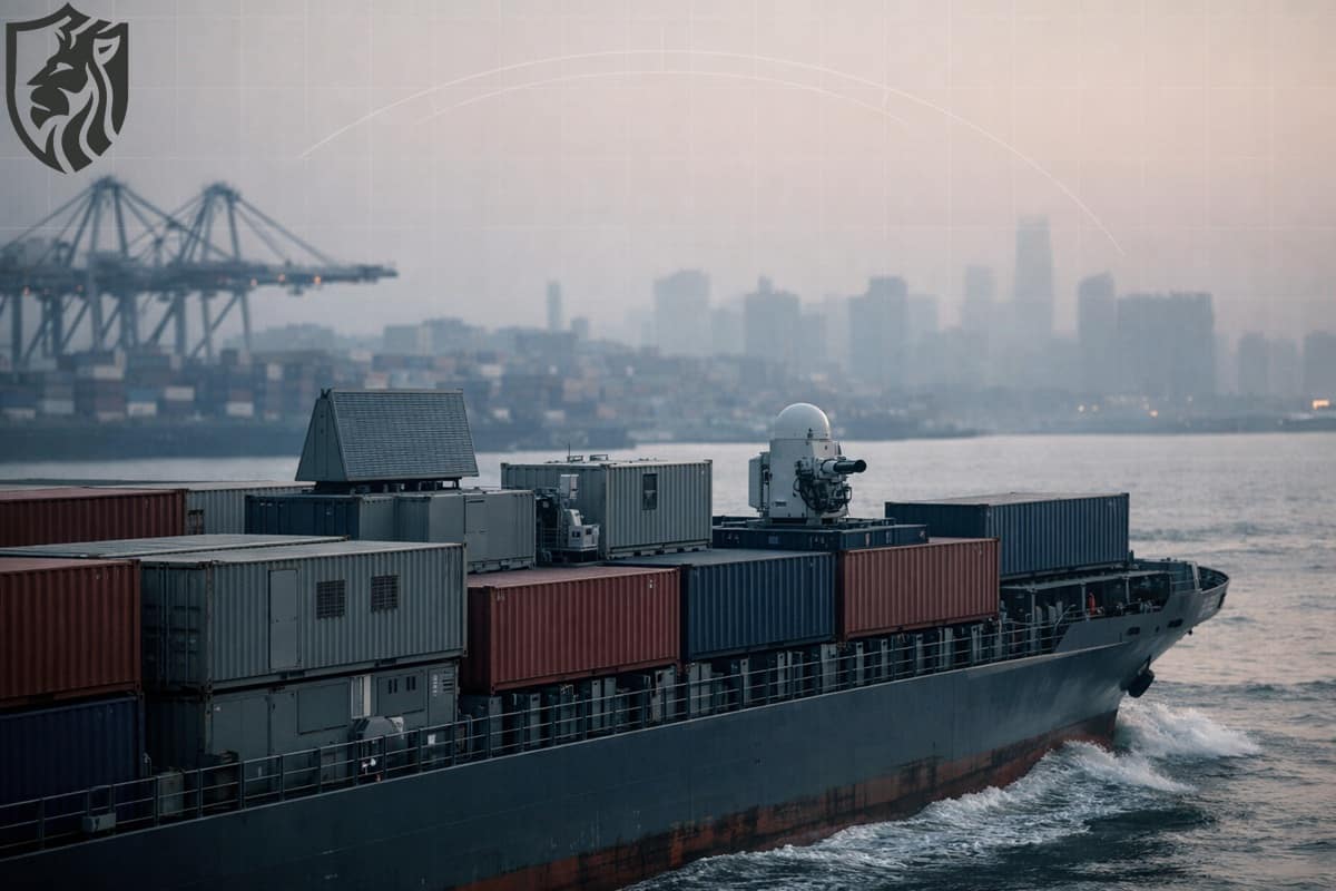 China Container Ship Missile Battery Seen in Shanghai