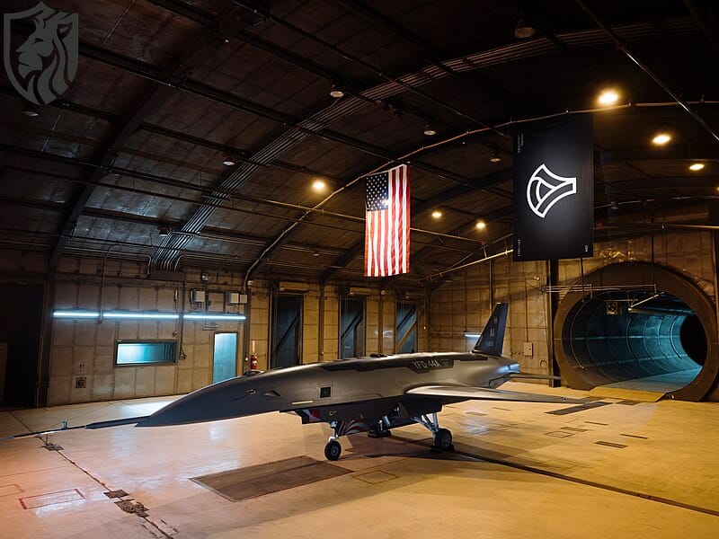 A YFQ-44A production representative test vehicle sits in a testing chamber in Costa Mesa, California. The Air Force has begun ground testing for the CCA program.