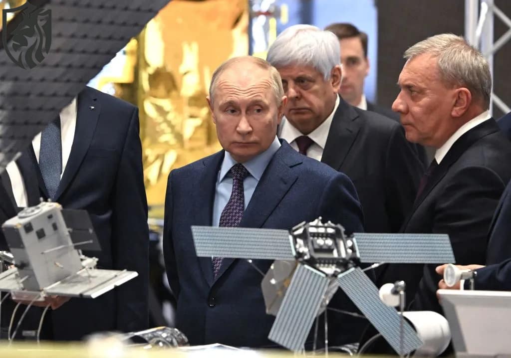 Russian President Vladimir Putin visiting the Rocket and Space Corporation (RSC) Energia in Korolyov, outside Moscow, on Oct. 26, 2023. (Grigory Sysoyev/Pool/AFP via Getty Images)