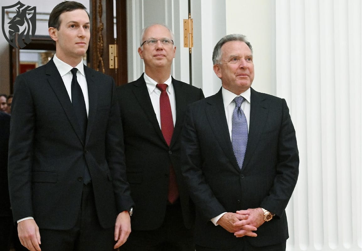 Jared Kushner (left), Kirill Dmitriev (centre), the head of Russia’s sovereign wealth fund, and Steve Witkoff arrive to meet Vladimir Putin at the Kremlin on Tuesday.