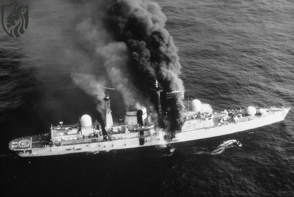 HMS Sheffield hit by Exocet