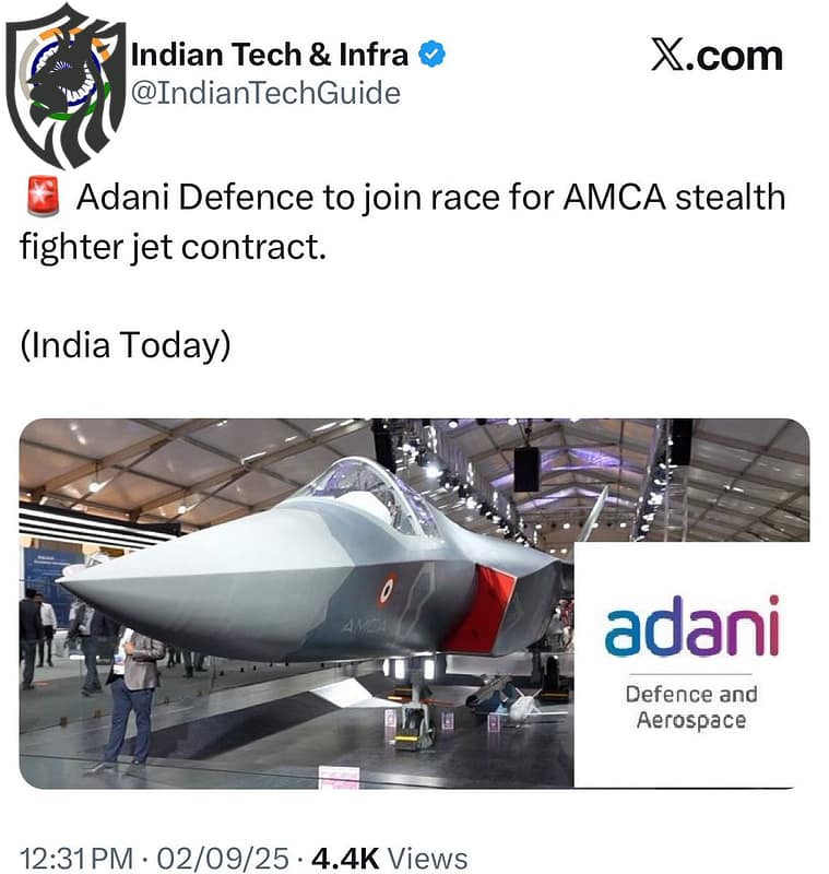 Adani Defence Joins AMCA Stealth Fighter Jet Race