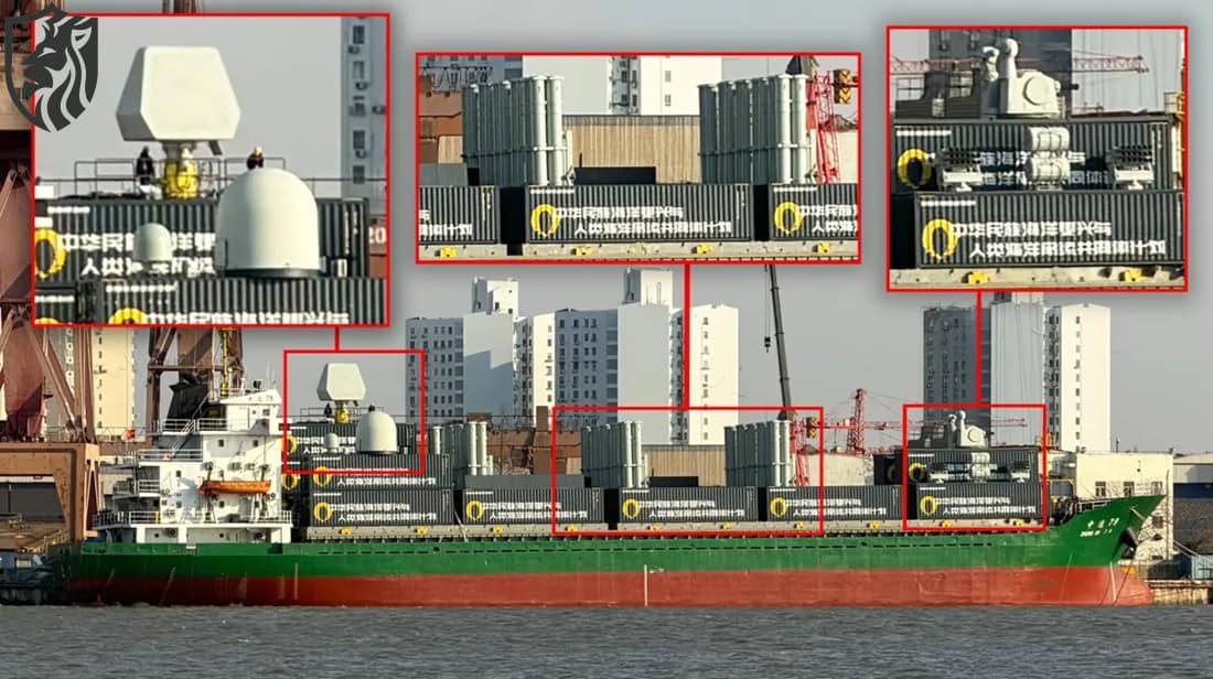 China Container Ship Missile Battery Seen in Shanghai