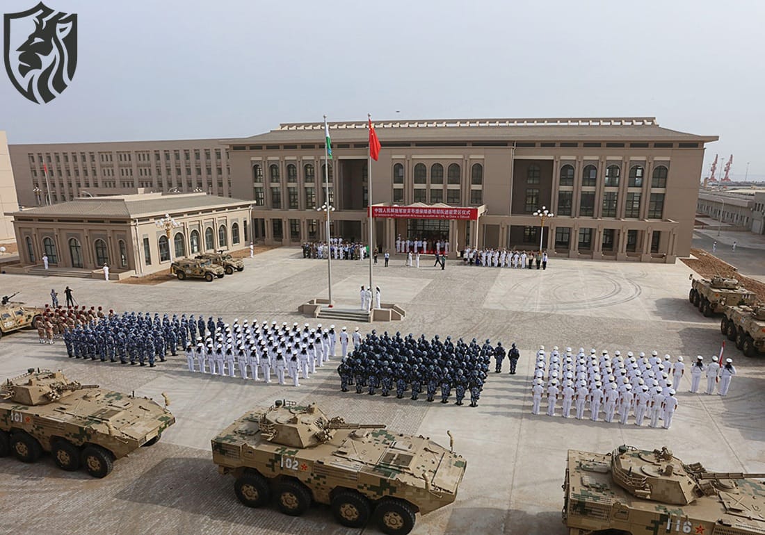 People’s Liberation Army service members attend the inauguration of China’s military facility in Djibouti in 2017—its first known overseas base.