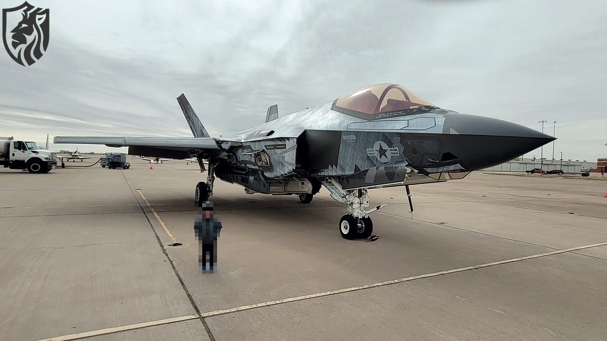 The F-35C BuNo 168842 with the special coating parked at Midland airport, Texas, in November 2022. (Image credit: @TimHPatriot)